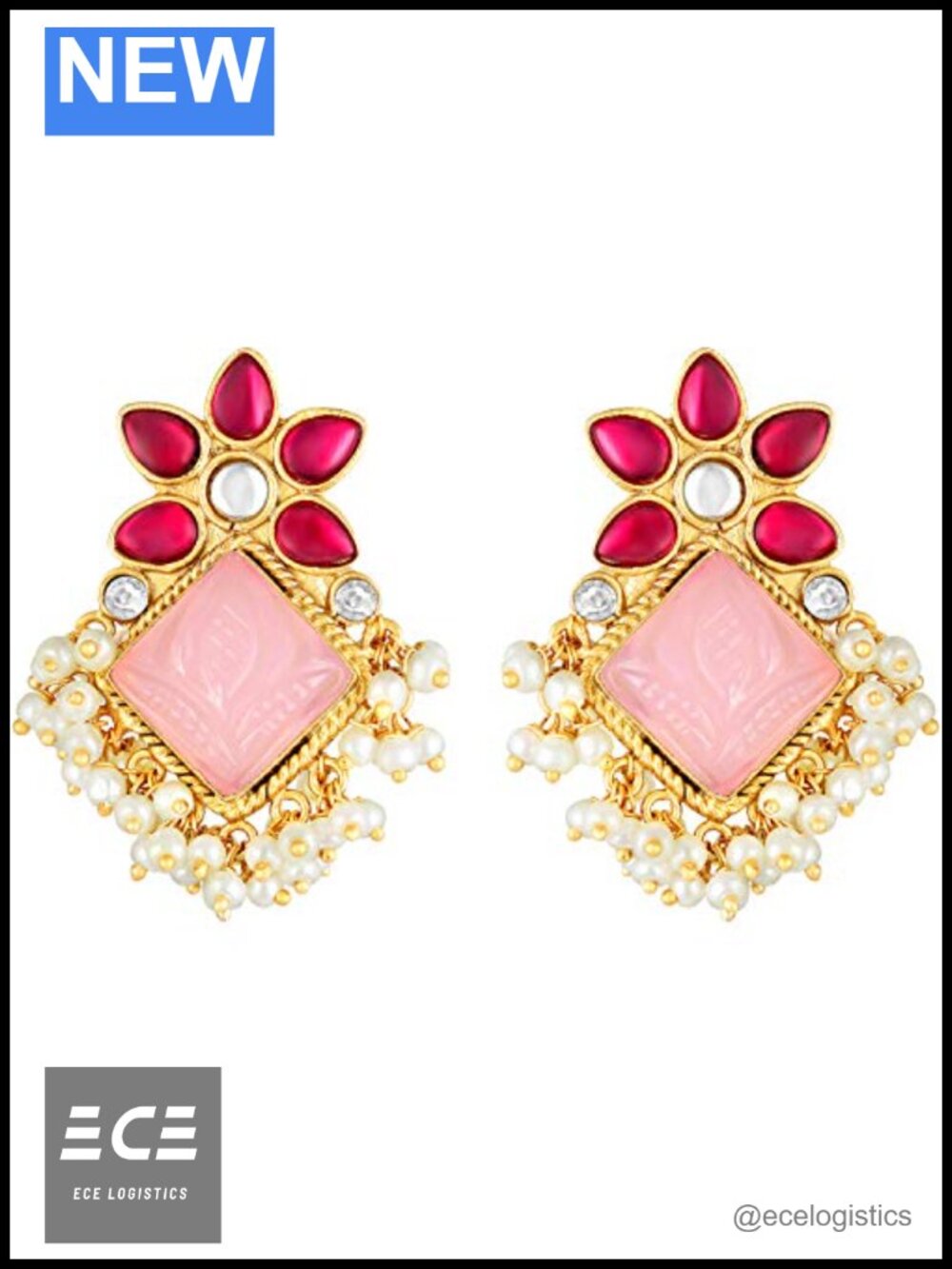 Faux Stone Crystal Stud Earrings Ethnic Wedding Party Jewelry